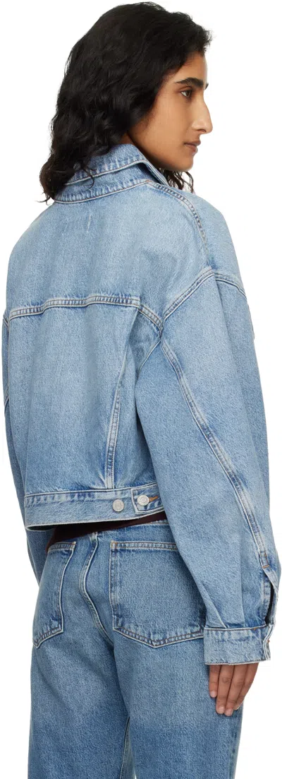 Agolde Button Cropped Denim Jacket In Blue