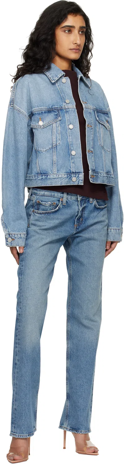 Agolde Button Cropped Denim Jacket In Blue