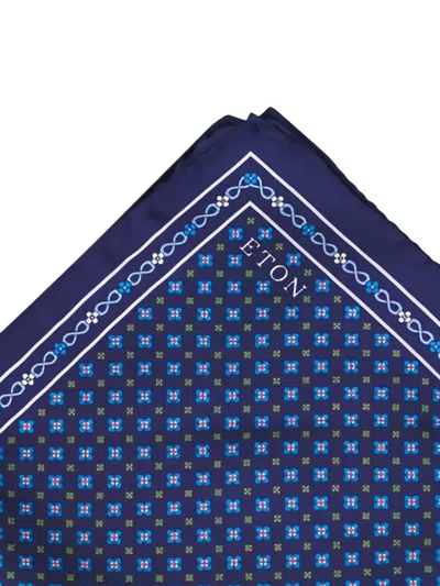 Eton Patterned Border Pocket Square In Blue