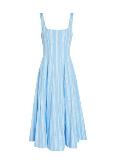 Staud Wells Paneled Striped Cotton-blend Poplin Midi Dress In Blue