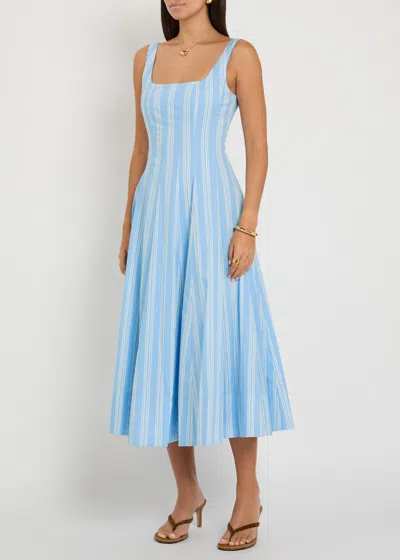 Staud Wells Paneled Striped Cotton-blend Poplin Midi Dress In Blue