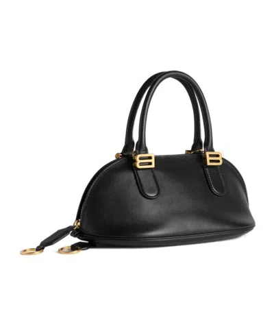 Balenciaga Mini Leather Bolero B Logo Zip Fastening Top Handle With Ring Detail In Black