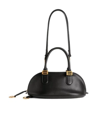 Balenciaga Mini Leather Bolero B Logo Zip Fastening Top Handle With Ring Detail In Black