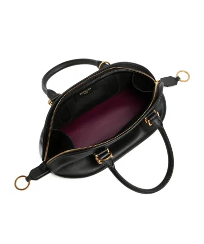 Balenciaga Mini Leather Bolero B Logo Zip Fastening Top Handle With Ring Detail In Black
