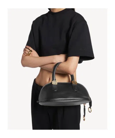 Balenciaga Mini Leather Bolero B Logo Zip Fastening Top Handle With Ring Detail In Black