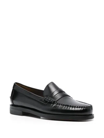 Sebago Round Toe Slip-on Moccasins With Cut-out Upper Design In Black