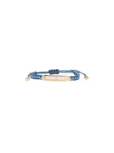 Miu Miu Adjustable Cord Bracelet Gold Tone Accents In Pattern