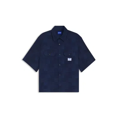 Hugo Boss Oversized-fit Shirt With Check Pattern In Blue