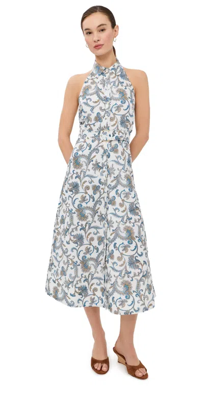 Veronica Beard Mackey Paisley Halter Neck Sleeveless Ramie Shirtdress In Gray