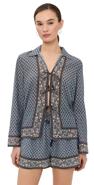 Veronica Beard Eva Printed Blouse In Blue