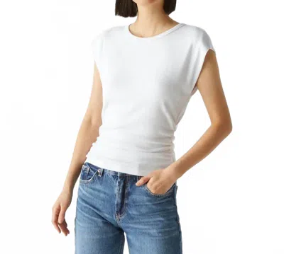 Michael Stars Joni Crewneck Power Shoulder Top In White