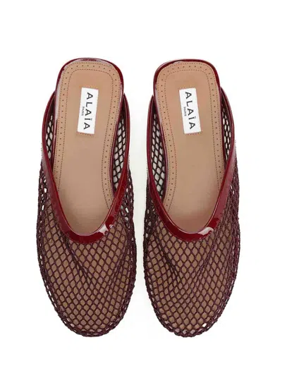 Alaïa Mesh Flat Mule Scarpe Basse Bordeaux In Multi