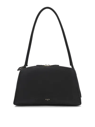 Alaïa Le Bouledogue Bowling Shoulder Bag In Nubuck Leather In Black