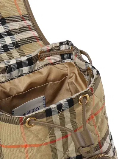 Burberry Women Embroidered Canvas Mini Horseshoe Backpack In Brown