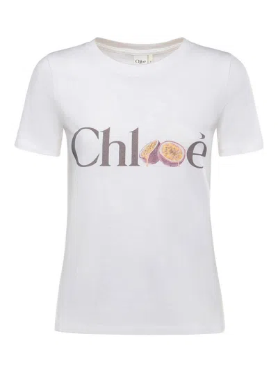 Chloé Baby Fit T-shirt In Cotton Jersey With Passion Fruit Print In White