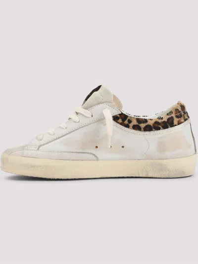 Golden Goose Super-star Sneakers In Suede With Worn Effect And Leopard Print Hairy Cow In Multi