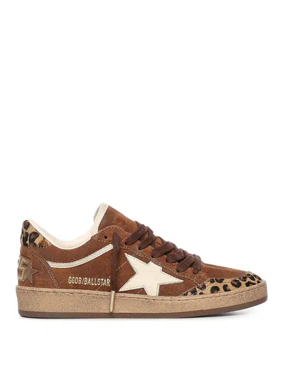 Golden Goose Sneaker Ballstar Low Top With Star Patch With Glitter And Animalier Print In Brown Suede For Women