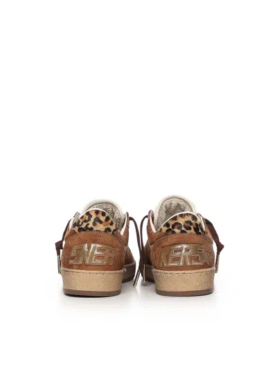 Golden Goose Sneaker Ballstar Low Top With Star Patch With Glitter And Animalier Print In Brown Suede For Women