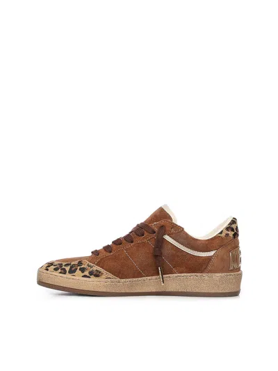 Golden Goose Sneaker Ballstar Low Top With Star Patch With Glitter And Animalier Print In Brown Suede For Women