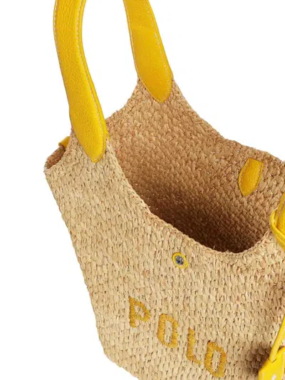 Polo Ralph Lauren Polo Play Raffia And Leather Tote Bag In Yellow