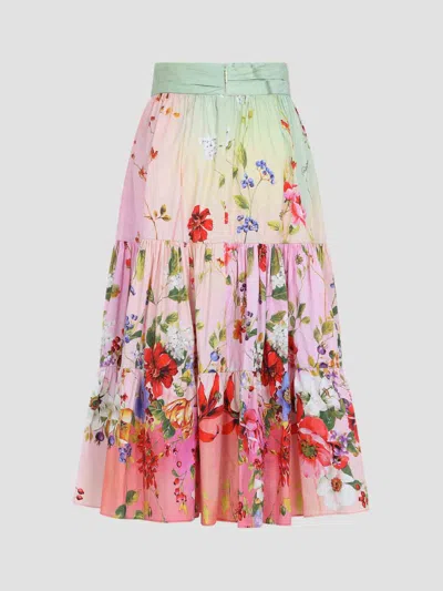 Roberto Cavalli Floral-print High-rise Gathered Midi Skirt In Multi
