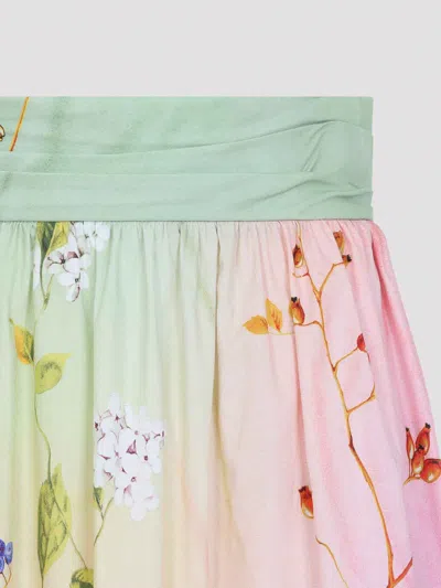 Roberto Cavalli Floral-print High-rise Gathered Midi Skirt In Multi