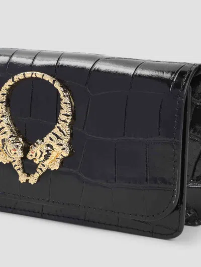 Roberto Cavalli Black Leather Roar Mini Bag