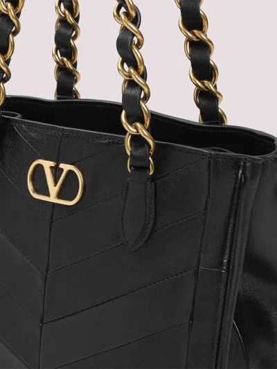 Valentino Garavani  Garavani Laseine Shopping Bag In Nappa Leather With A Chevron Pattern W In Black