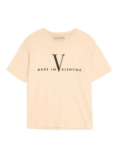 Valentino Garavani  Cotton T-shirt With Made In  Print In Nude