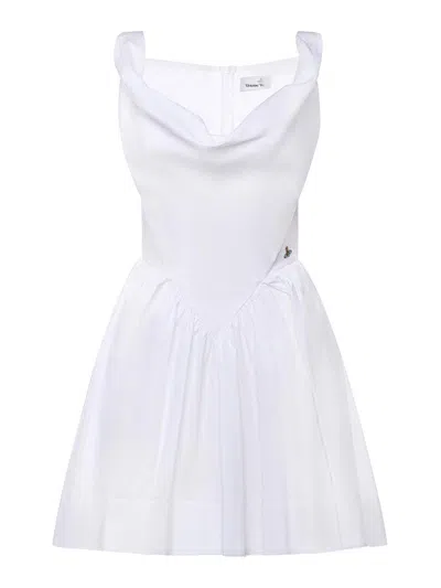 Vivienne Westwood Draped Midi Dress With Fitted Bodice And Gathered Skirt In White