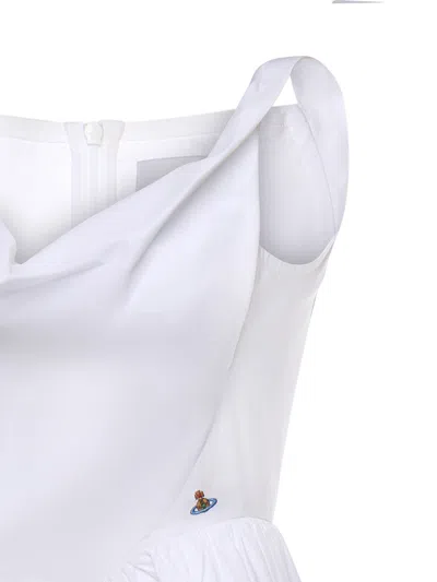 Vivienne Westwood Draped Midi Dress With Fitted Bodice And Gathered Skirt In White