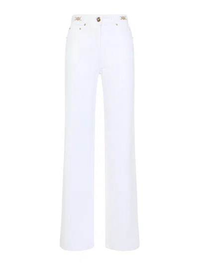 Versace Straight Leg Denim Trousers With Pockets And Loops In White