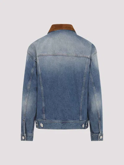 Versace Stone Wash Denim Blouson Jacket For Women In Blue