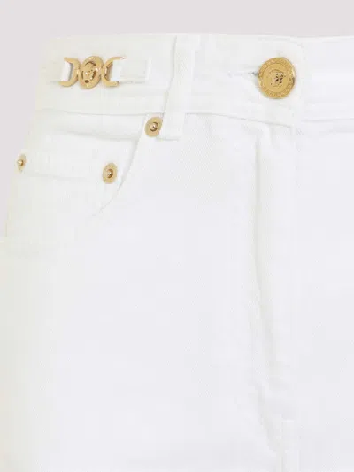 Versace Straight Leg Denim Trousers With Pockets And Loops In White