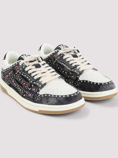 Amiri Skel Top Black Sneaker With Beads And Crystals Application And Logo On The Heel In Fabric And Cotton In Multi
