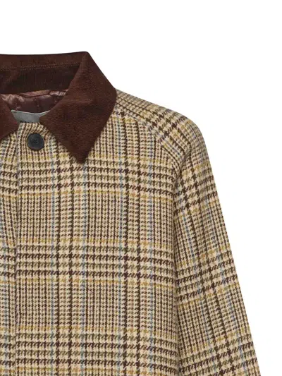 Amaranto Long Wool Coat With Check Pattern In Gray