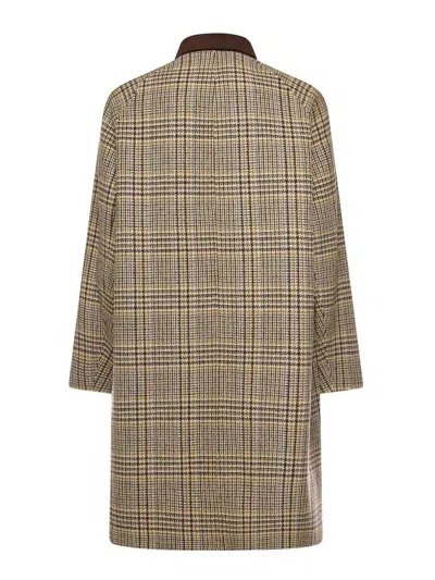 Amaranto Long Wool Coat With Check Pattern In Gray