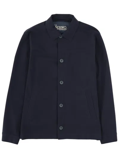 Herno Collared Jacket Long Sleeves Front Pockets In Blue