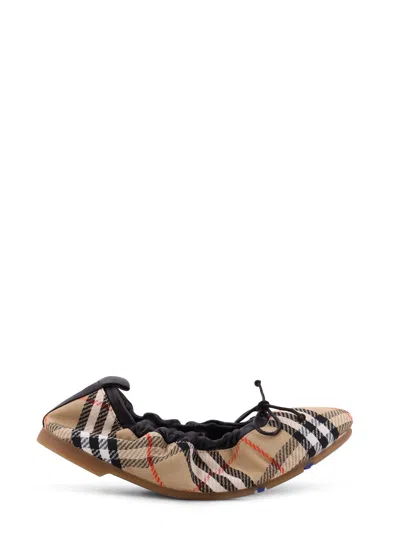 Burberry Women Fawn Ballerinas With Traditional Check Motif In Multi