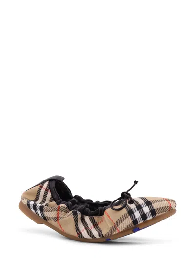 Burberry Women Fawn Ballerinas With Traditional Check Motif In Multi