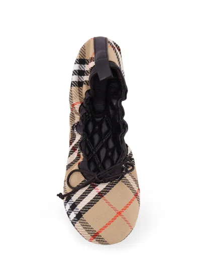 Burberry Women Fawn Ballerinas With Traditional Check Motif In Multi