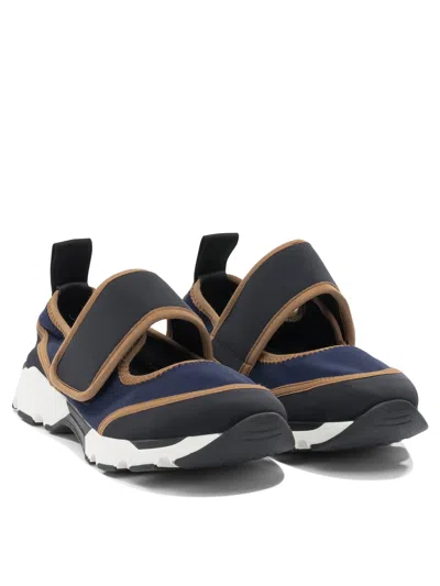 Marni Dark Blue And Black Mary Jane Running Polyamide Sneakers In Multi