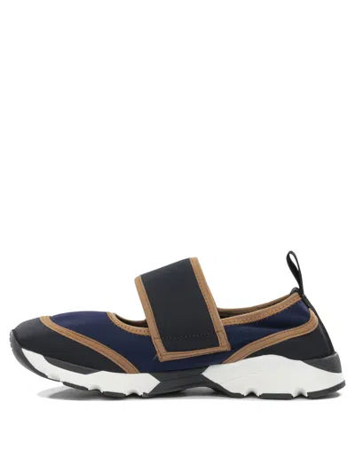 Marni Dark Blue And Black Mary Jane Running Polyamide Sneakers In Multi