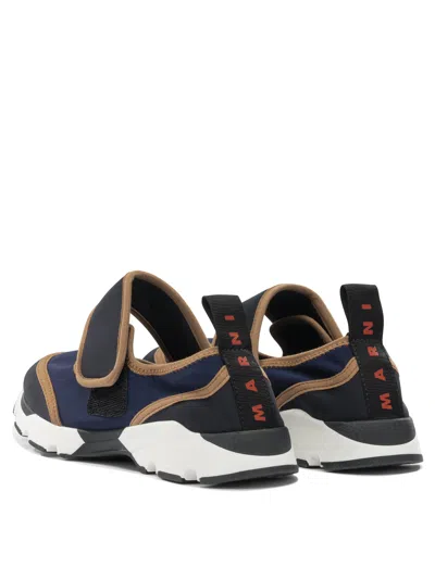 Marni Dark Blue And Black Mary Jane Running Polyamide Sneakers In Multi