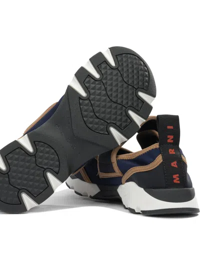 Marni Dark Blue And Black Mary Jane Running Polyamide Sneakers In Multi