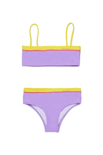 Marni Kids' Contrasting-trim Logo-print Bikini In Blue