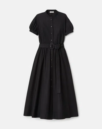 Lafayette 148 New York Puff Sleeve Belted Cotton Poplin Shirt Dress In Black