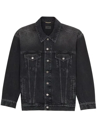 Saint Laurent Long Jacket Egg Shape Chest Side Pockets In Black