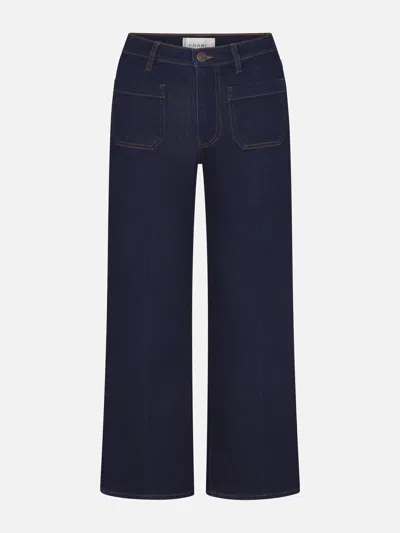 Frame Women's The Anchor High-rise Wide Jeans In Navy Raw Fray In Metallic