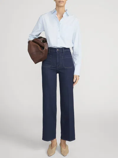 Frame Women's The Anchor High-rise Wide Jeans In Navy Raw Fray In Metallic